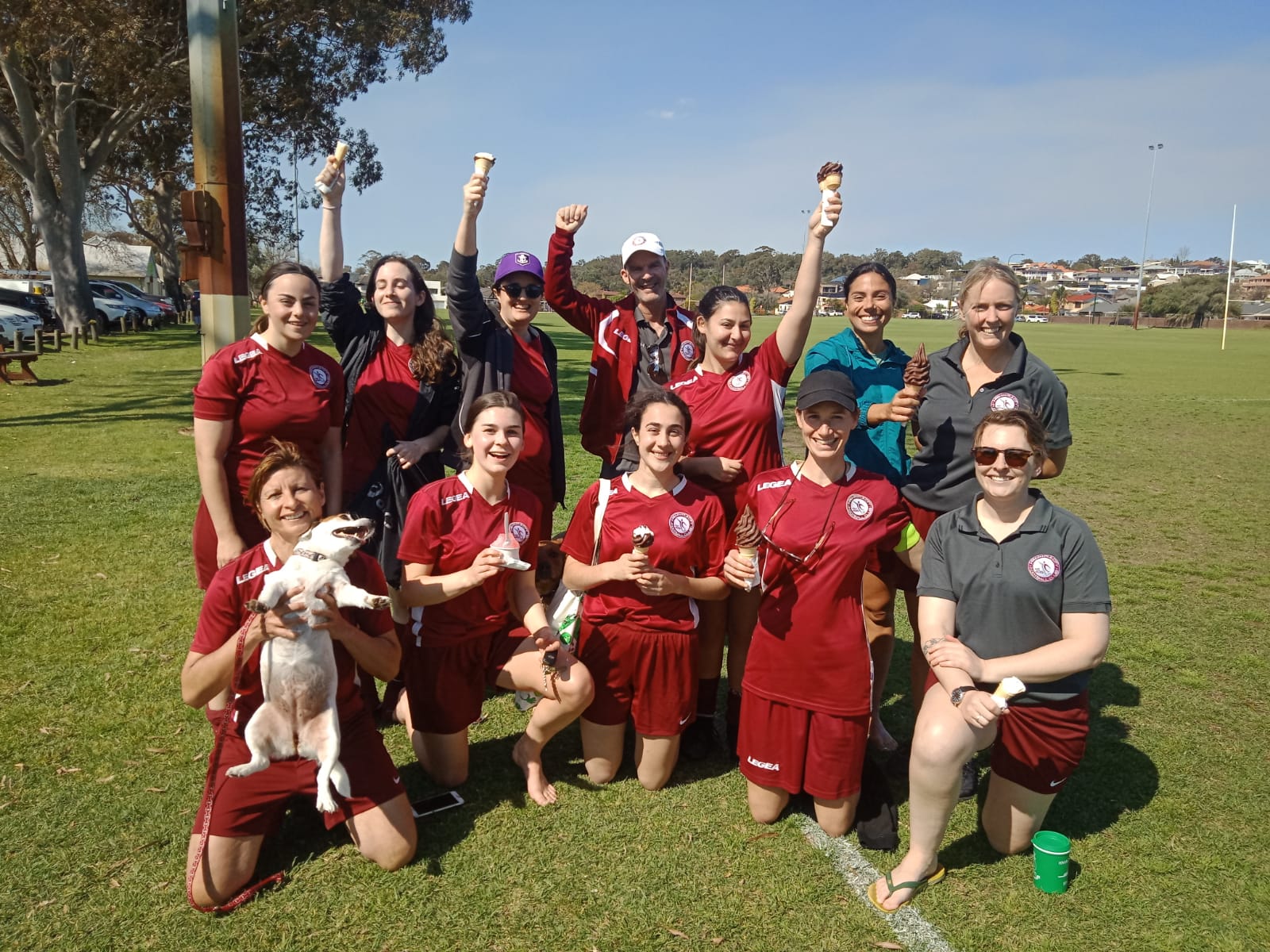 Enjoying a post-game ice cream after the news of our league win (and three games to go).