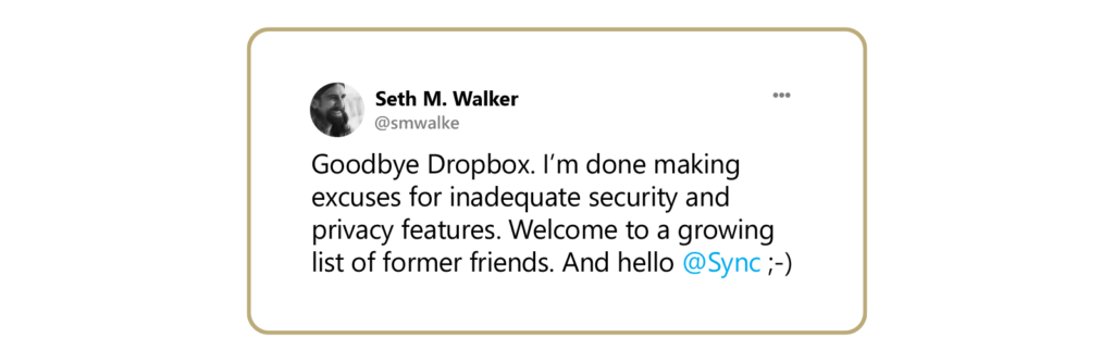 a tweet about Dropbox's poor security.